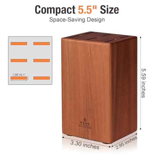 ENOKING 5.5" Steak Knife Block without Knives，Acacia Wood Knife Holder with 6 Slot, Small Knife Storage for Home/Kitchen - Image 3