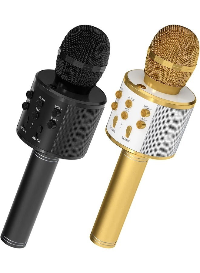 ELTRAZONE 2-Pack Wireless Bluetooth Karaoke Microphones - Portable Handheld Mic with Speaker, Great for All Ages (Black & Gold) - Image 1