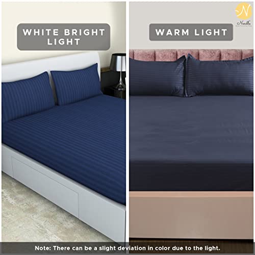 Nendle Cotton 210TC Double Bedsheet Queen Size 78x60 Inches with Elastic Fitting with 2 Pillow Covers (Fits Upto Mattress of 12 Inches, Blue) - Image 3