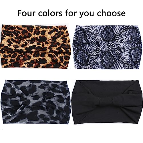XTREND 4 Packs Wide Headband Fashion Headscarf Bohemian Style Elastic Knotted Non-slip Headbands Suitable For Black Women Outdoor Yoga Sports Printed Hair Accessories - Image 2