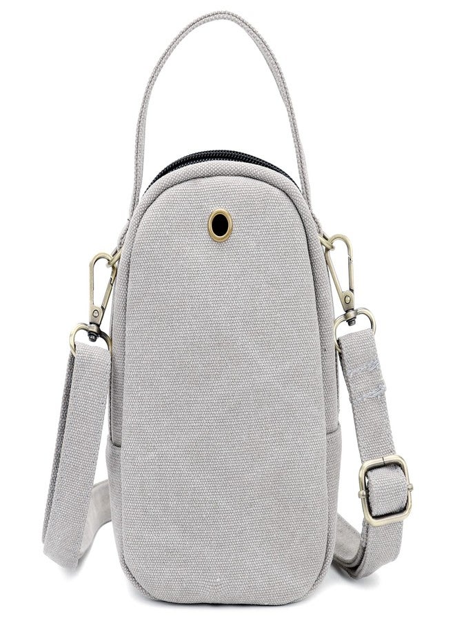SILKAREA Women Canvas Cell Phone Purse Crossbody Bag Embroidered Small Shoulder Bags Handbags Credit Card Wallet Pouch (Light Grey) - Image 2