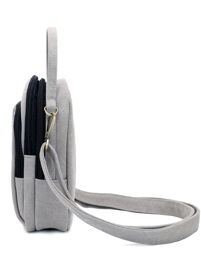 SILKAREA Women Canvas Cell Phone Purse Crossbody Bag Embroidered Small Shoulder Bags Handbags Credit Card Wallet Pouch (Light Grey) - Image 4