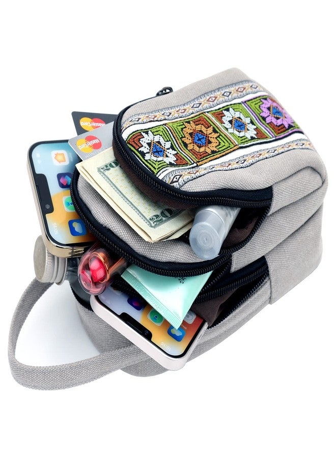 SILKAREA Women Canvas Cell Phone Purse Crossbody Bag Embroidered Small Shoulder Bags Handbags Credit Card Wallet Pouch (Light Grey) - Image 5