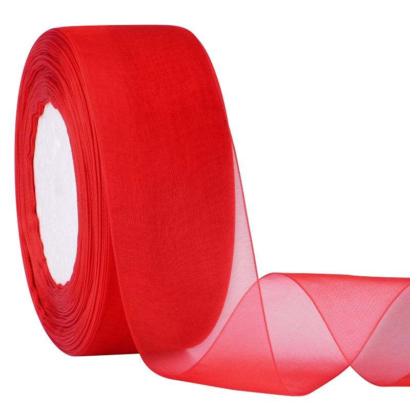 Hapeper 112 Inch Sheer Organza Ribbon 50 YardsRoll Red