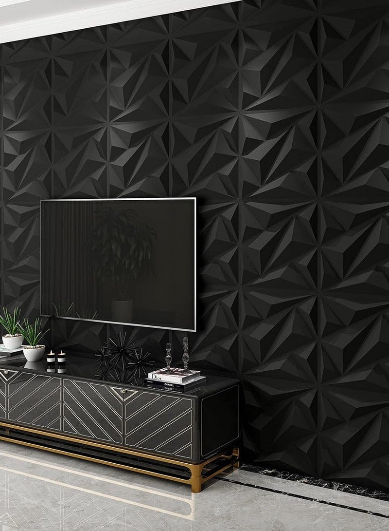 ليشب 12 قطعة 3D ورق الحائط 3D الملمس بولي كلوريد الفينيل ورق جدران الماس تصميم ديكور الجدار مجموعات غرفة المعيشة اللوبي مكتب غرفة نوم كل قطعة 30x30cm بولي كلوريد الفينيل الأسود - Image 4