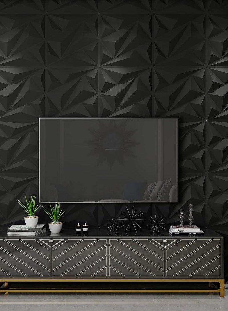 ليشب 12 قطعة 3D ورق الحائط 3D الملمس بولي كلوريد الفينيل ورق جدران الماس تصميم ديكور الجدار مجموعات غرفة المعيشة اللوبي مكتب غرفة نوم كل قطعة 30x30cm بولي كلوريد الفينيل الأسود - Image 5