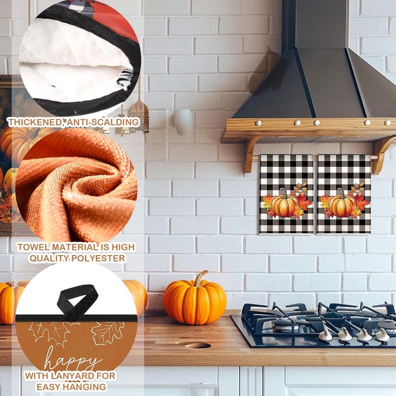 Mindsoft 6 Pcs Thanksgiving Kitchen Towels Pot Holders and Oven Mitts Set Including 2 Pumpkin Dish Hand Towels 2 Thanksgiving Square Potholders 2 Heat Resistant Gloves for Cooking Baking Gift Home - Image 3
