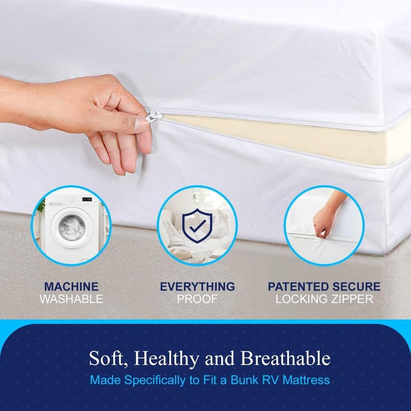 AllerSoft RV 6 Sided Zippered Mattress Protector with Secure Locking Zipper for Shorter 3-8 Depths| Creates a Natural Seal Around Your Mattress from Dust, Pet Dander, Pollen, Liquids & More| 28x72 - Image 2