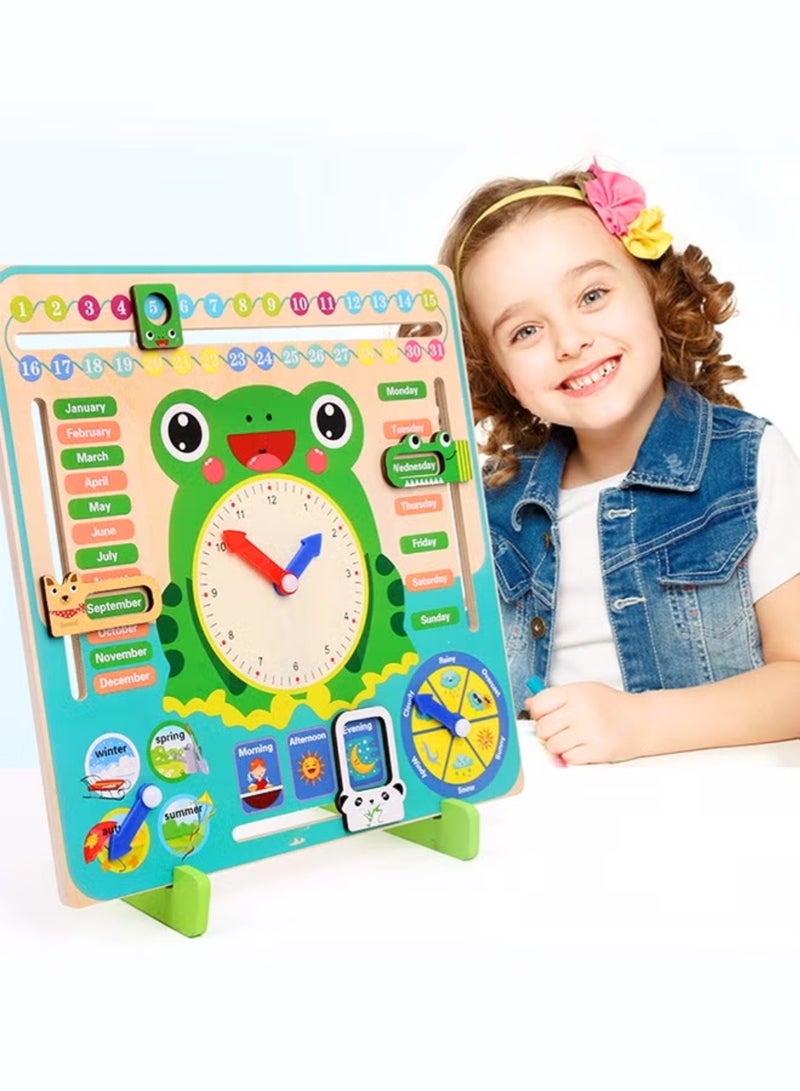 ZedPlay Multi Functional Wooden Calender Clock Weather Season Month Cognitive Board For Kids Educational Toy Anti-Tear Early Learning Toys for Toddlers Kids 0-6 Years Old Gift - Image 1