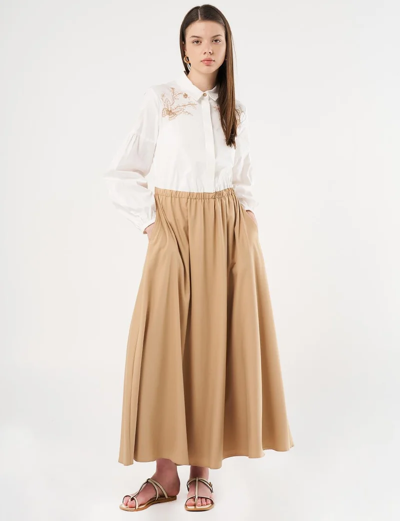Kayra Embroidered Maxi Dress Beige
