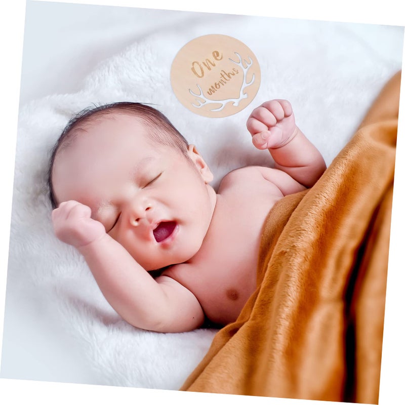 Wooden Newborn Photography Props 12pcs Growth Cards Set Creative Keepsake Beige 10x10cm - Image 5