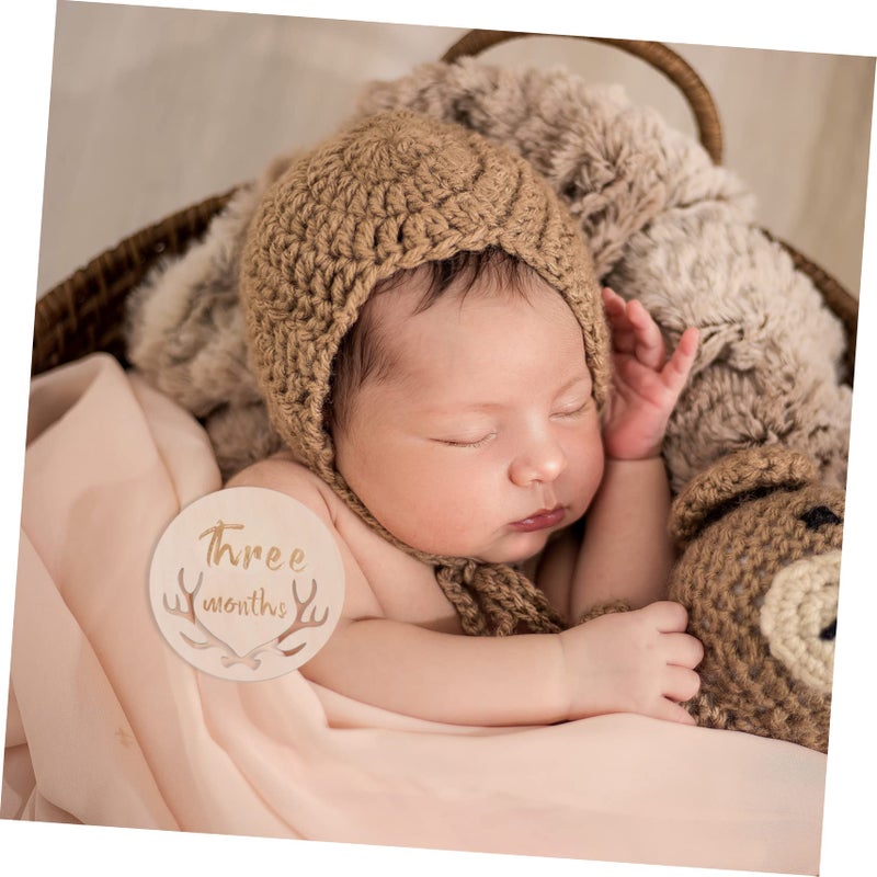 Wooden Newborn Photography Props 12pcs Growth Cards Set Creative Keepsake Beige 10x10cm - Image 4