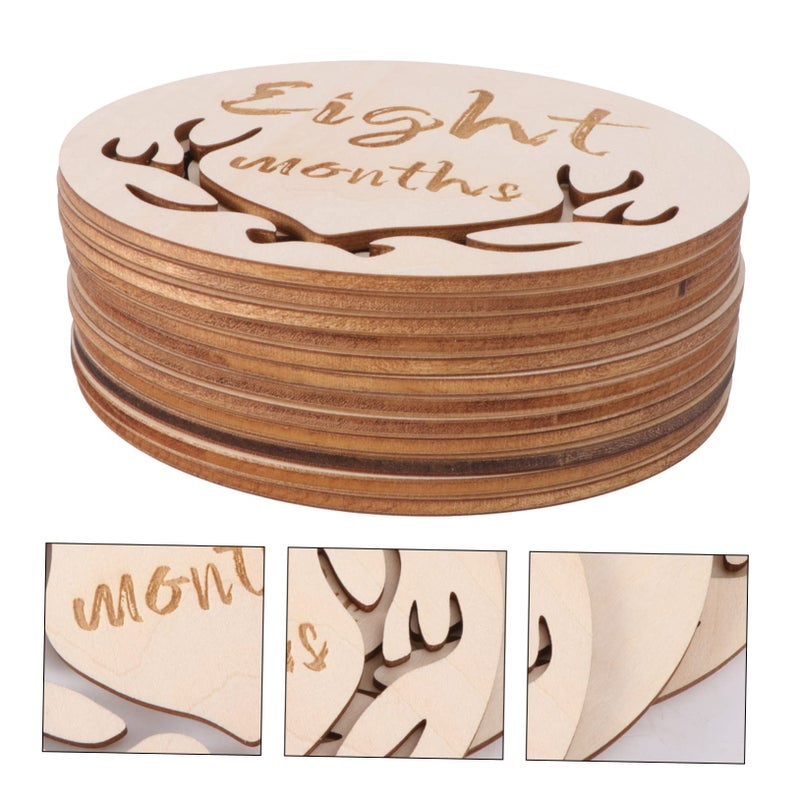 Wooden Newborn Photography Props 12pcs Growth Cards Set Creative Keepsake Beige 10x10cm - Image 3
