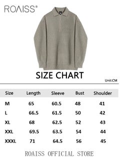roaiss Half Turtleneck Sweater for Men with Zipper Men's Lapel Loose Sweater Vertical Pattern Solid Color Design Visually Slimming Comfortable and Stylish Knit Pullover  - Image 4
