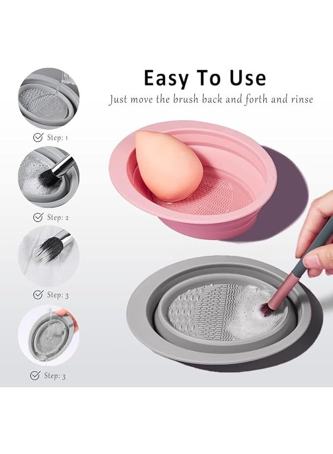 Silicone Makeup Brush Cleaner, Foldable Egg Cleaning Bowl, Multifunctional Powder Washing Mat, Washable Makeup Brush Cleaning Pad, Makeup Brush Cleaning Artifact with Suction Base for Easy Use - Image 2