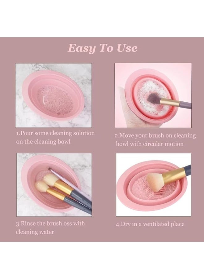 Silicone Makeup Brush Cleaner, Foldable Egg Cleaning Bowl, Multifunctional Powder Washing Mat, Washable Makeup Brush Cleaning Pad, Makeup Brush Cleaning Artifact with Suction Base for Easy Use - Image 4