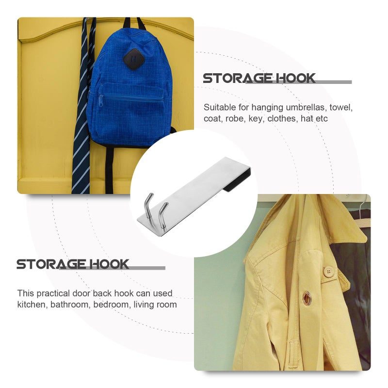304 Stainless Steel Double Hook For Glass Bathroom Door Punch Free Coat Towel Organizer - Image 4