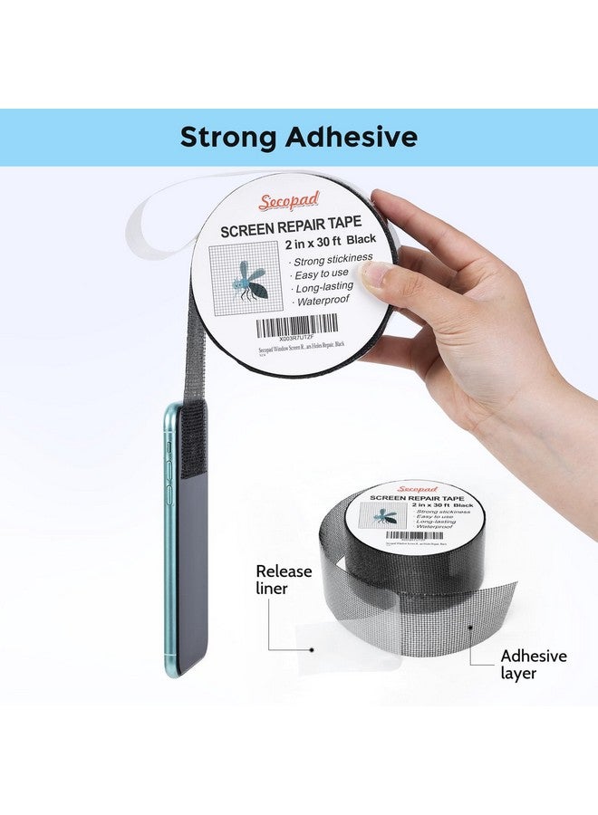 Secopad Black Window Screen Repair Tape, 2 in X 30 FT (360IN) Screen Repair Kit for Windows or Doors, Strong Adhesive Fiberglass Mesh Patch Tape - Image 3
