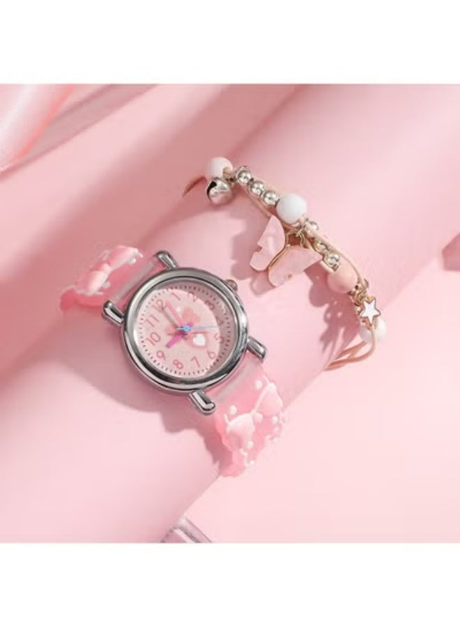Cute Pink Bow Kids Watch with Bracelet – Easy-to-Read Analog Design with Heart Dial – Girls' Fashion Watch - Image 1