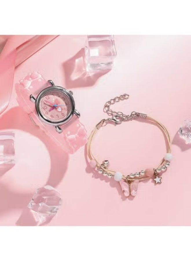 Cute Pink Bow Kids Watch with Bracelet – Easy-to-Read Analog Design with Heart Dial – Girls' Fashion Watch - Image 2