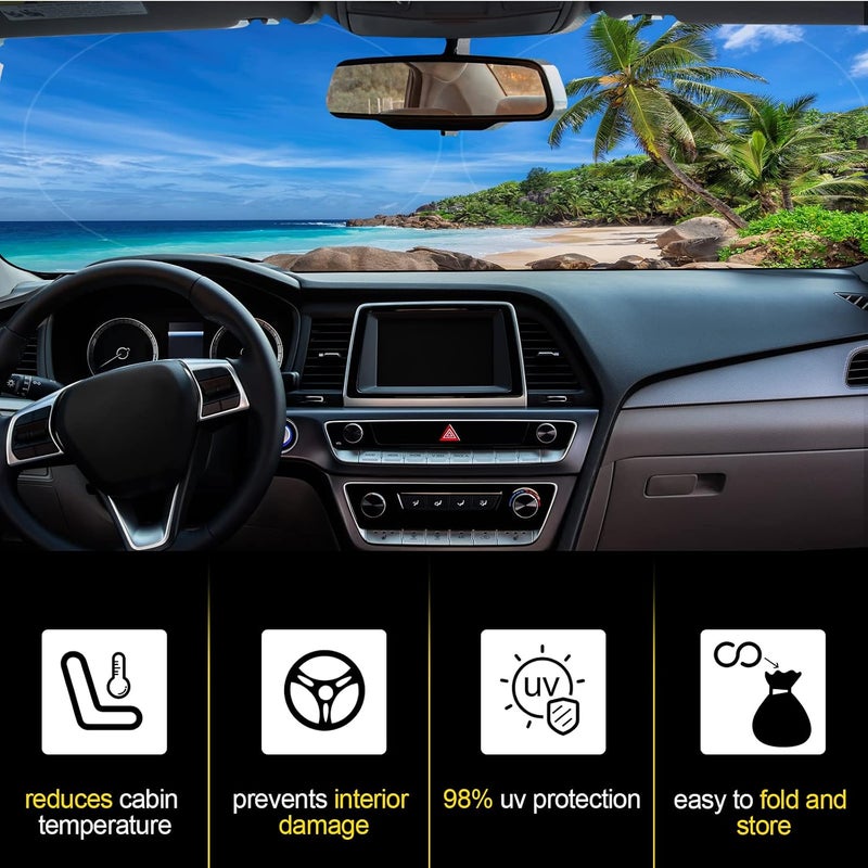 Woanger Summer Beach Print Windshield Sun Shade Foldable Car Front Window Covers for Car Accessories Sun Heat UV Rays Visor Protector Protection for Universal Cars SUV Truck - Image 4