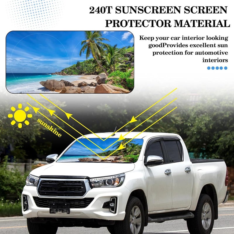 Woanger Summer Beach Print Windshield Sun Shade Foldable Car Front Window Covers for Car Accessories Sun Heat UV Rays Visor Protector Protection for Universal Cars SUV Truck - Image 2
