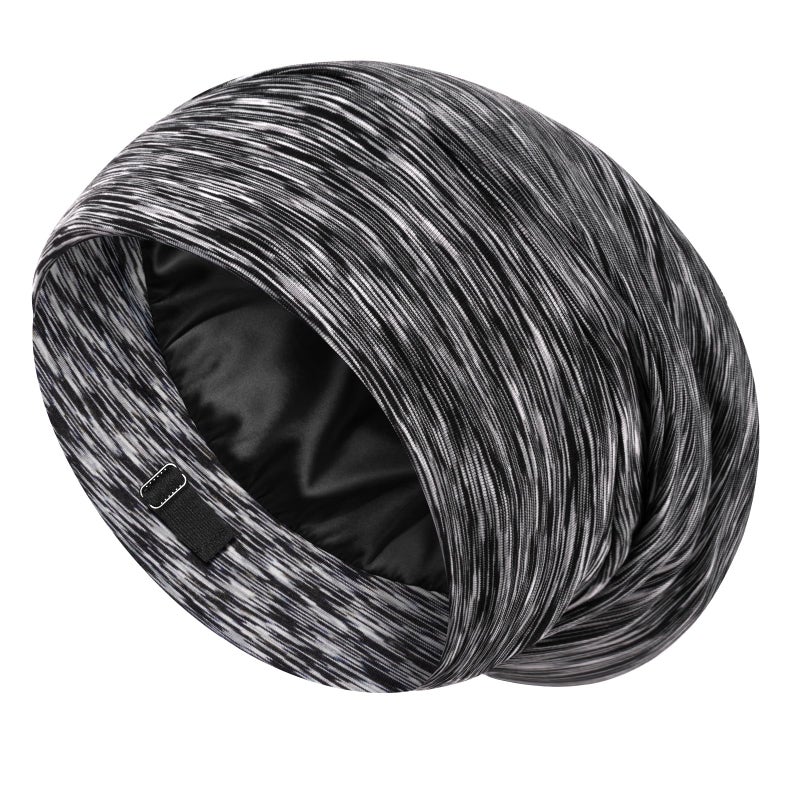 LULUSILK Mulberry Silk Lined Sleep Cap, No More Frizzy Tangled Hair, Stay On Silk Hair Wrap for Sleeping, Adjustable Strap, Unisex Adult, One Size, Assorted Color Dark Grey - Image 1