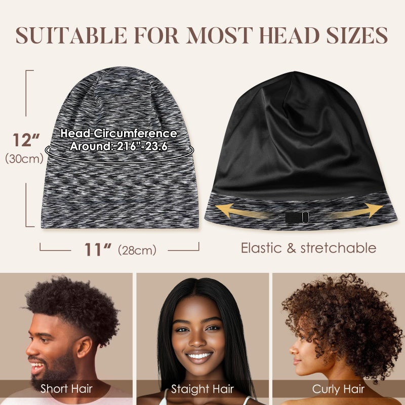 LULUSILK Mulberry Silk Lined Sleep Cap, No More Frizzy Tangled Hair, Stay On Silk Hair Wrap for Sleeping, Adjustable Strap, Unisex Adult, One Size, Assorted Color Dark Grey - Image 5