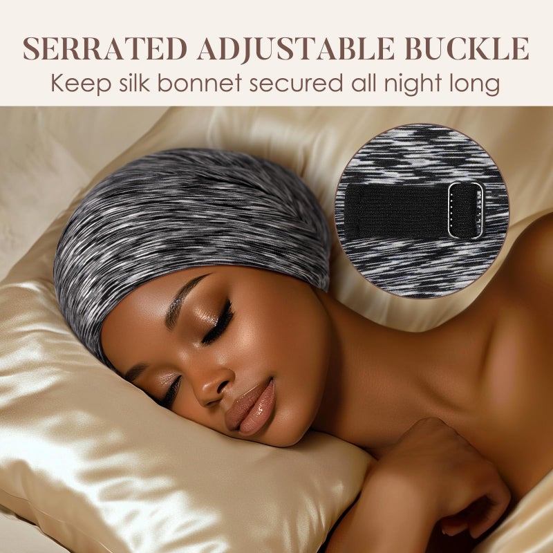 LULUSILK Mulberry Silk Lined Sleep Cap, No More Frizzy Tangled Hair, Stay On Silk Hair Wrap for Sleeping, Adjustable Strap, Unisex Adult, One Size, Assorted Color Dark Grey - Image 4