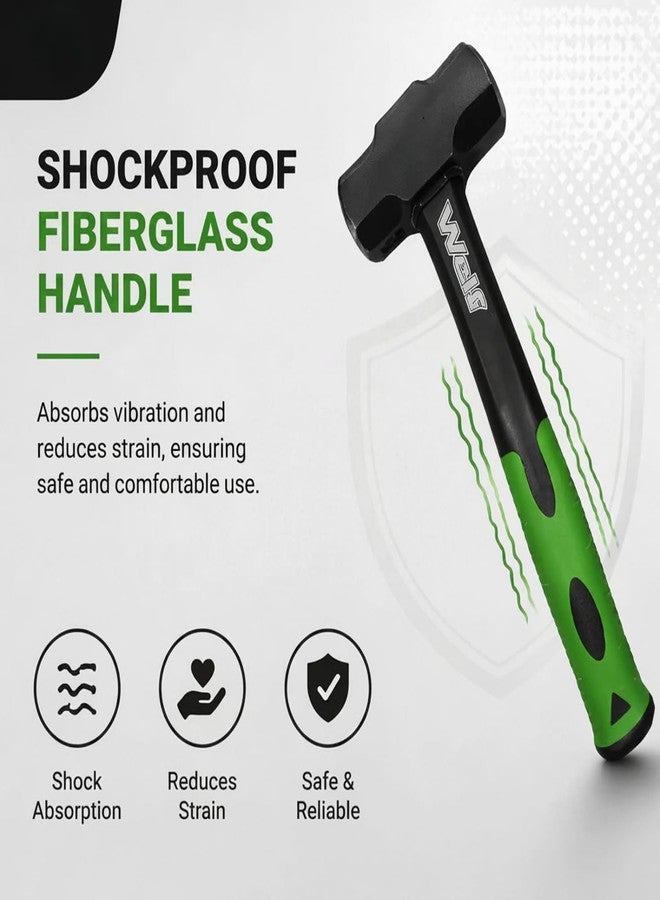 WULF 900g (2LB) Heavy Duty Sledge Hammer | Forged Steel Head with Shockproof Fiberglass Handle | Anti-Slip Grip for Demolition, Construction & DIY (Black & Green) - Image 4