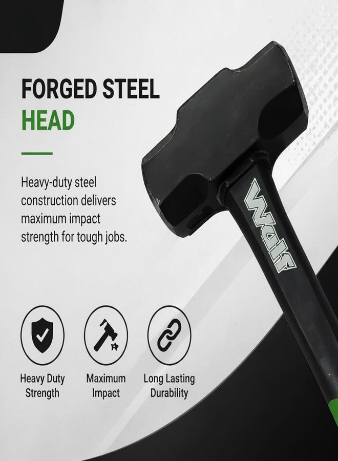 WULF 900g (2LB) Heavy Duty Sledge Hammer | Forged Steel Head with Shockproof Fiberglass Handle | Anti-Slip Grip for Demolition, Construction & DIY (Black & Green) - Image 3