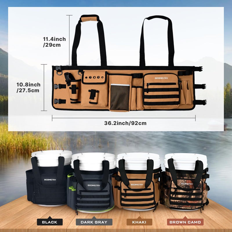 Boomistry Fishing Bucket Organizer for 5 Gallon Bucket Accessories, Fishing Tackle Bag with Adjustable Buckle, Fishing Rod Bag with 15 Multi-Pockets for Fishing Gear and Equipment (Khaki) - Image 2