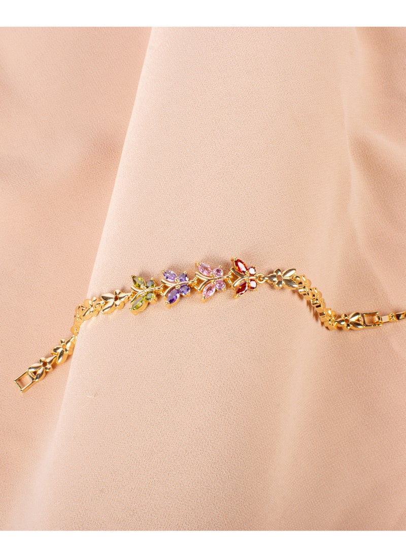 The Black Pearl Accessories - Chinese Gold Bracelet with Colorful Zirconic Butterflies - Image 1