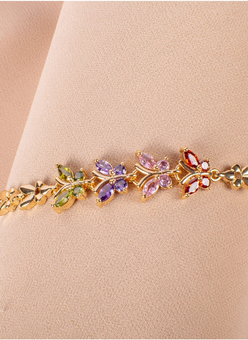 The Black Pearl Accessories - Chinese Gold Bracelet with Colorful Zirconic Butterflies - Image 1