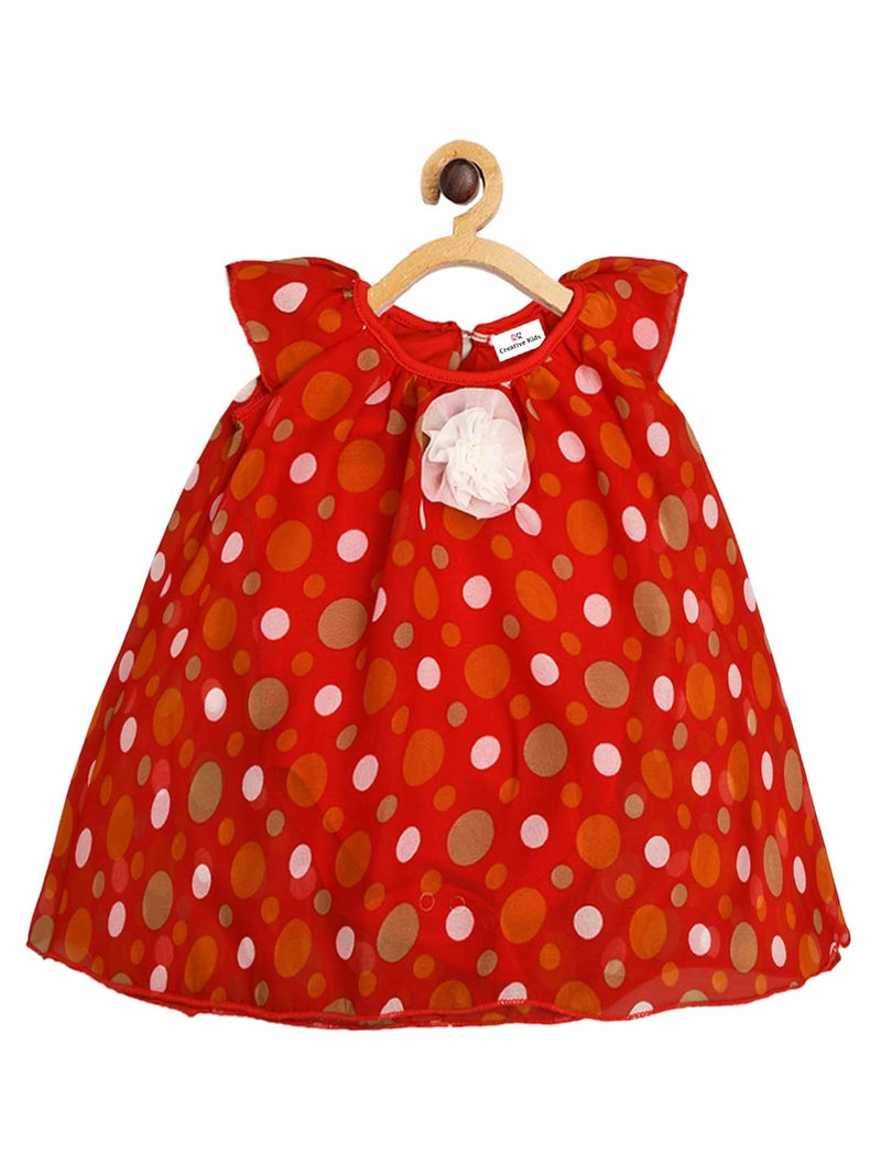 CREATIVE KIDS Polka Dot Romper Dress for Baby Girl with Lining Snap Button (Red & Yellow; 0-3 Months) - Image 5