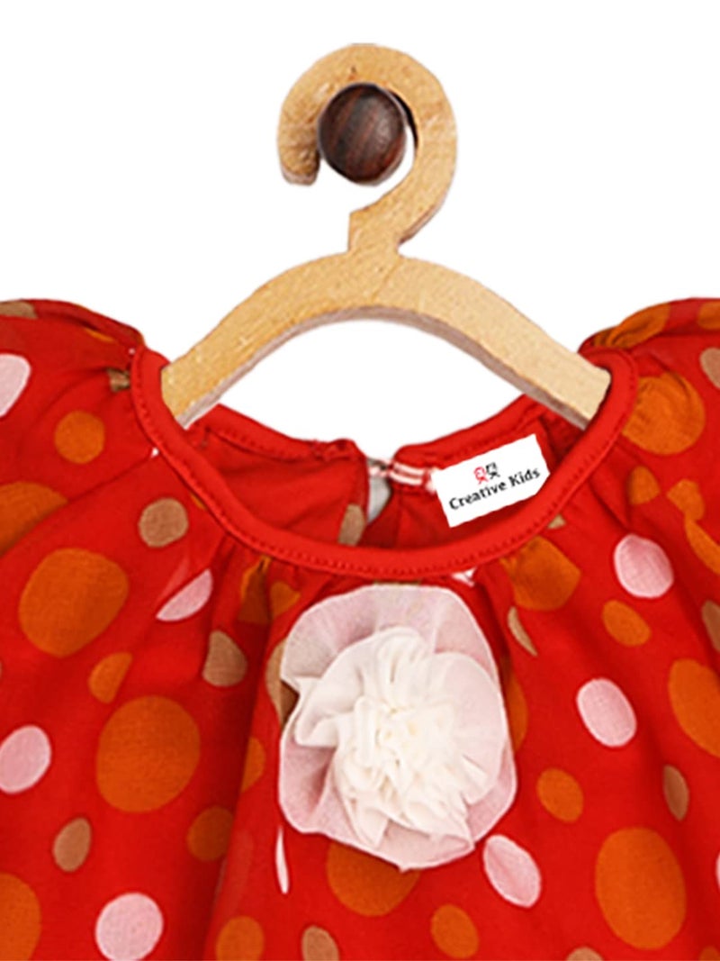 CREATIVE KIDS Polka Dot Romper Dress for Baby Girl with Lining Snap Button (Red & Yellow; 0-3 Months) - Image 2