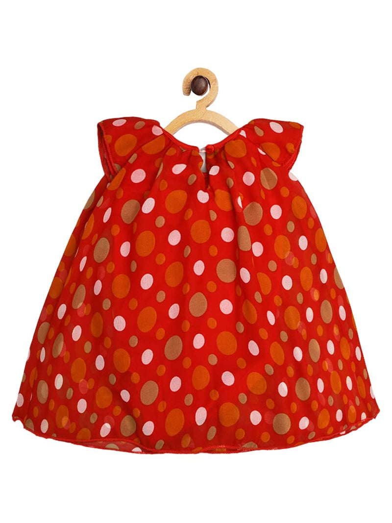 CREATIVE KIDS Polka Dot Romper Dress for Baby Girl with Lining Snap Button (Red & Yellow; 0-3 Months) - Image 4