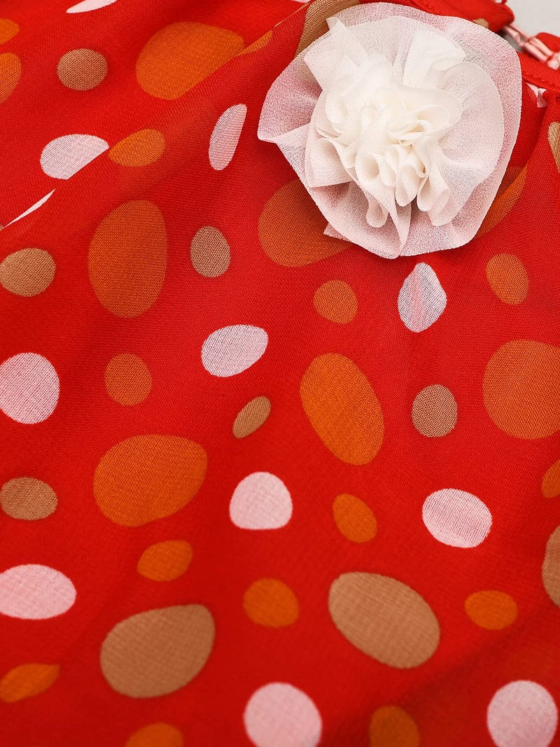 CREATIVE KIDS Polka Dot Romper Dress for Baby Girl with Lining Snap Button (Red & Yellow; 0-3 Months) - Image 3