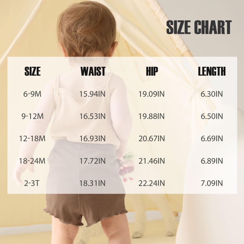 SOBOWO 24 Month Girl Shorts Toddler Girls Shorts Ribbed 3 Pack Baby Girls Solid Soft Elastic Waist Casual Playing Summer Short Pants(Black/Beige/Brown, 18-24 Months) - Image 5