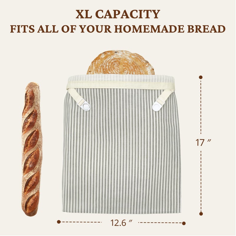 BRONYPRO Reusable Beeswax and Linen Bread Bags, 2-Pack Waxed Bread Bags for Homemade Bread & Sourdough, Sustainable Sourdough Loaf Storage to Lock in Freshness, Large 17x12.6in, Grey - Image 5