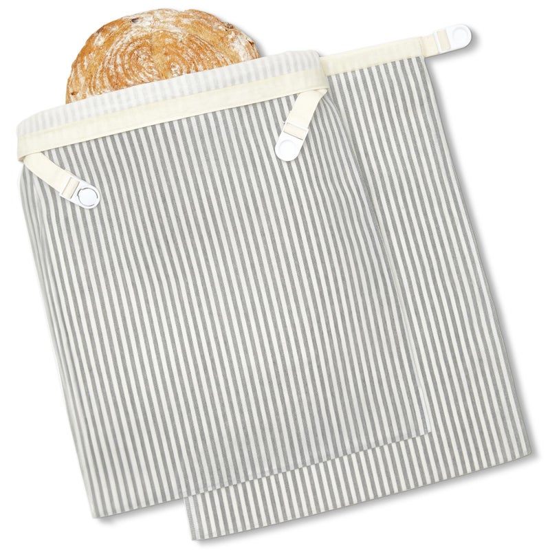 BRONYPRO Reusable Beeswax and Linen Bread Bags, 2-Pack Waxed Bread Bags for Homemade Bread & Sourdough, Sustainable Sourdough Loaf Storage to Lock in Freshness, Large 17x12.6in, Grey - Image 1