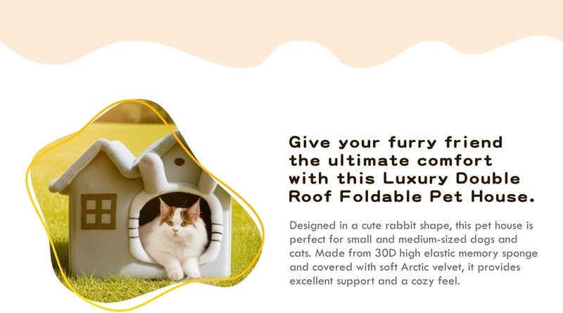 FunMay Luxury Foldable Pet House for Cats, Small Dogs & Small Animals – Double Roof Bunny-Shaped Indoor Kennel, 30D Memory Foam, Removable & Washable Cushion, Anti-Slip Base S/M/L/XL Available (Grey, S) - Image 4