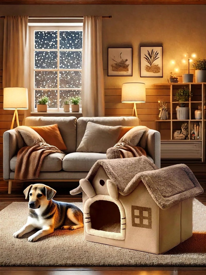 FunMay Luxury Foldable Pet House for Cats, Small Dogs & Small Animals – Double Roof Bunny-Shaped Indoor Kennel, 30D Memory Foam, Removable & Washable Cushion, Anti-Slip Base S/M/L/XL Available (Grey, S) - Image 1