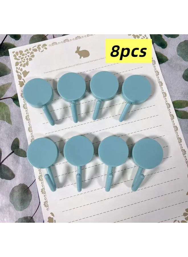 Light Blue 8 Pack Round Adhesive Hooks Strong Plastic Wall Hangers For Clothes - Image 1