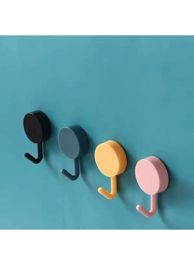 Light Blue 8 Pack Round Adhesive Hooks Strong Plastic Wall Hangers For Clothes - Image 3