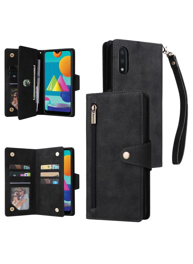 S-TOP Case For Samsung Galaxy A02 Rivet Buckle 9 Cards Three Fold Leather Phone Case - Image 1