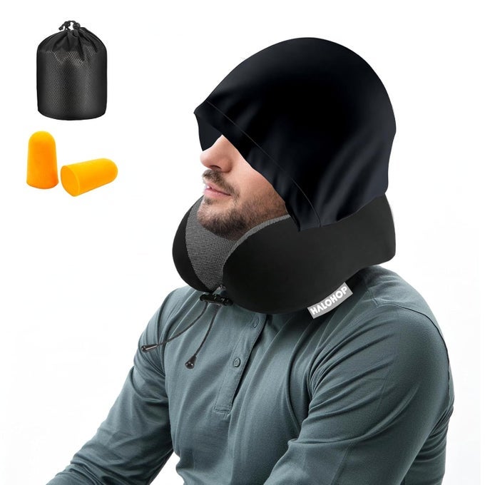 HOODED NECK PILLOW FOR TRAVEL UPGRADED 100 PURE MEMORY FOAM TRAVEL PILLOW FOR FLIGHTS COMFORTABLE NECK SUPPORT PILLOW FOR NECK PAIN MACHINE WASHABLE NECK REST PILLOWS