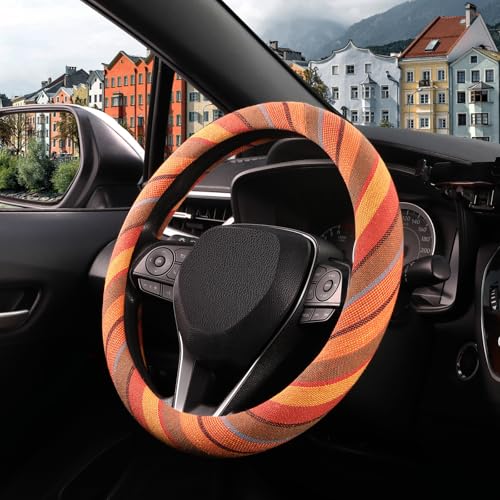SEG Direct Boho Steering Wheel Cover with Baja Blanket Cloth Ethnic Style Auto Wheel Cover Made of Coarse Flax Fits 14 1215 14 inches Car Wheel - Image 3