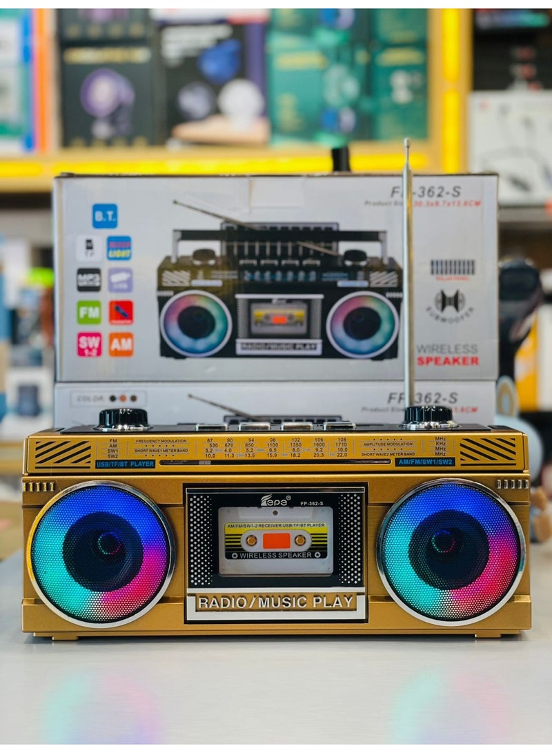 FP362S Retro Nostalgic Tape Player Vintage 1980s Cassette Deck with Bluetooth Speaker & FM Radio Classic Cassette Recorder, Rechargeable & Portable Music Player