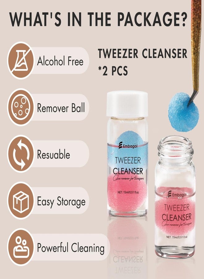Embagol 2 Bottles Tweezer Cleanser for Eyelash Extensions Tweezers Glue Remover Liquid for Lash Tools with 2 Spongeballs(2 Bottles Cleanser) - Image 5